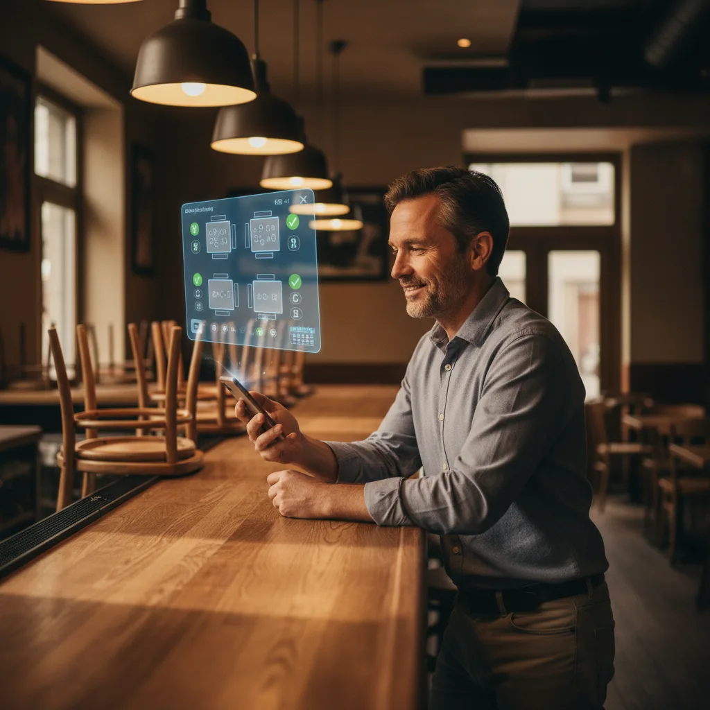 Restaurant owner checking bookings on phone